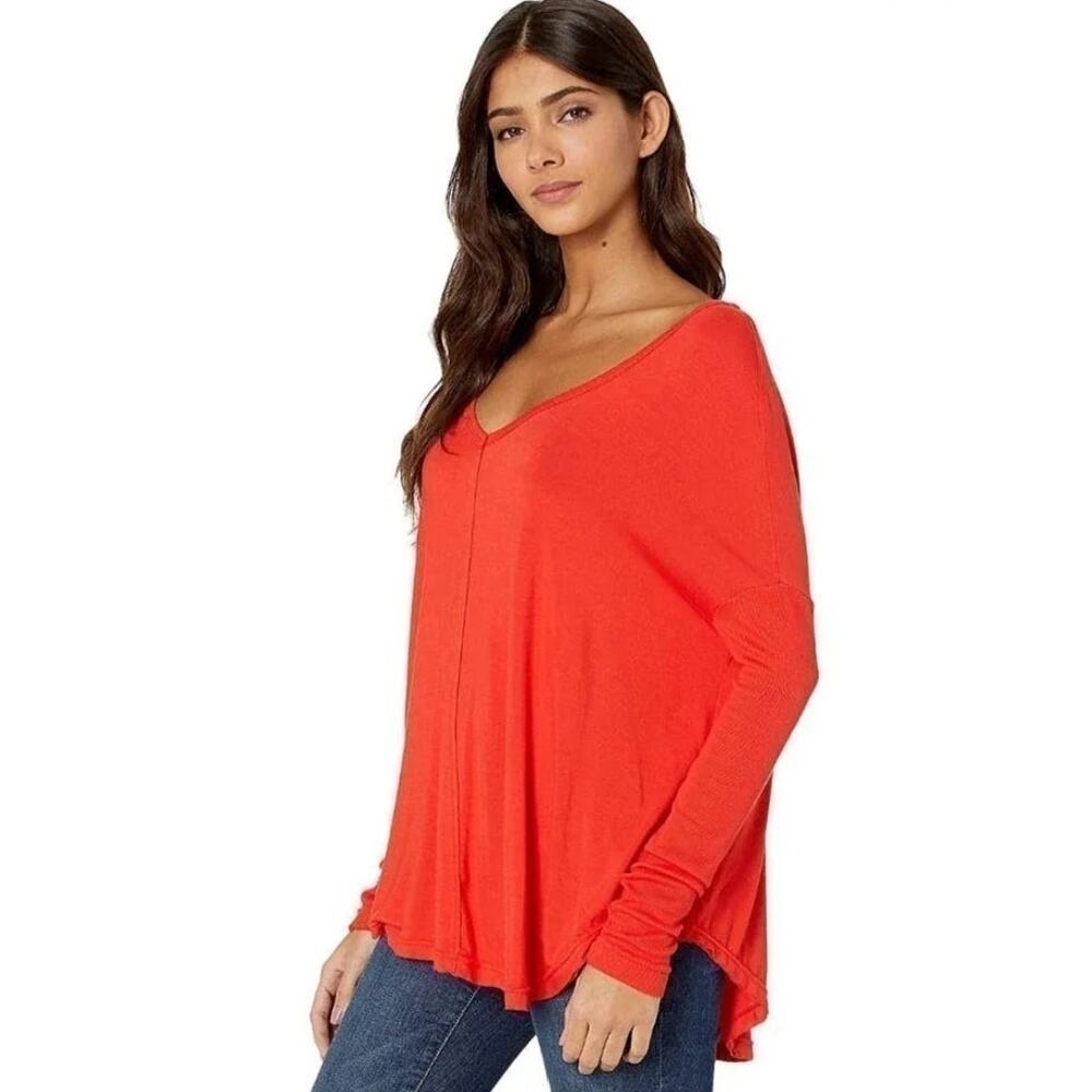 Free People NEW Moonshine Tunic Top Long Sleeve Oversized Love Glare Red Large